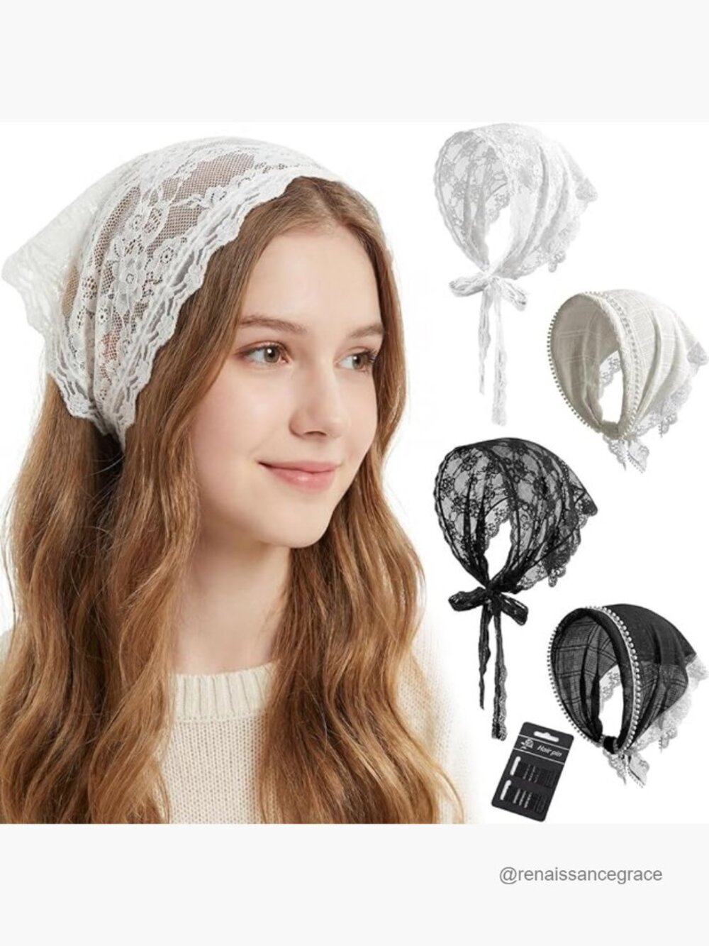 4 Pack Lace Headscarves for Women, Floral Bandanas Hair Accessories
